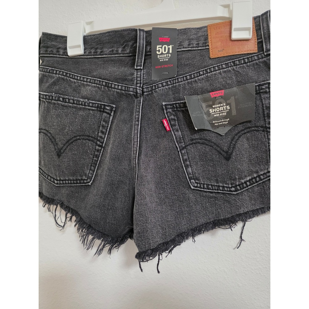 Levis Premium 501 Mid Rise Shorts Womens 28 Black Distressed Denim NEW - Picture 6 of 7